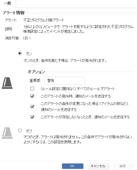 アラート情報ダイアログボックス