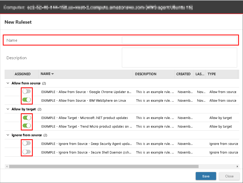 Selecting New from the Trust Ruleset window