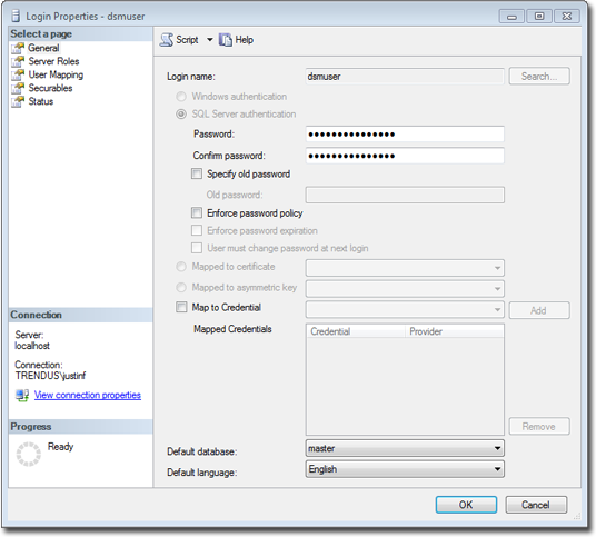 dsmuser SQL account