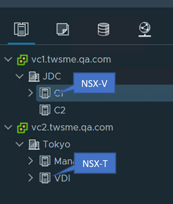 NSX-VおよびNSX-Tが別々のvCenter Server上にあることを示す画像