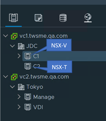 NSX-VとNSX-Tが同じvCenter Server上にあることを示す画像
